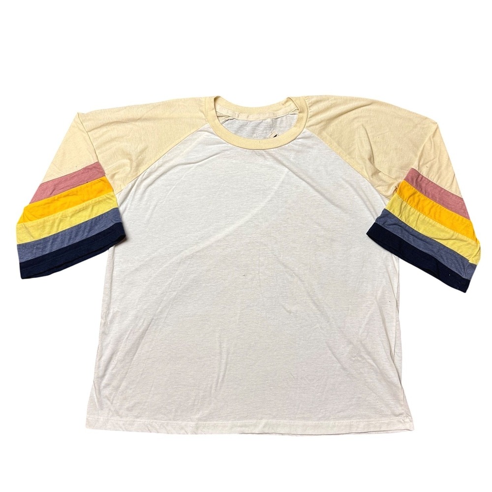 Camp Collection Womens Raglan Baseball Tee White Multi Color Stripe Sleeve Med